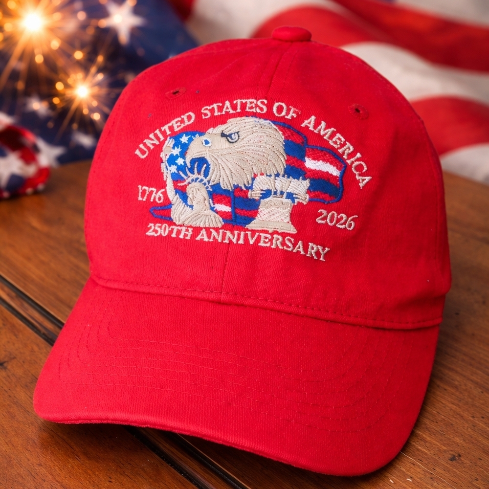 United States of America USA 250th Anniversary Red Hat Adjustable Patriotic